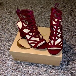 Burgundy Cage Block Heels